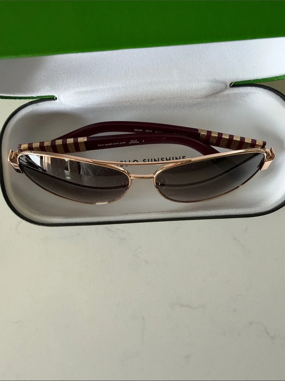 kate spade Rose Gold Frame Sunglasses with Burgundy Temples